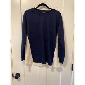 Navy And Cream Split Layer Sweater Size S Oversized Cream Is Sheer Flowing‎